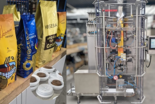 Rovema BVC 260 packaging roasted coffee beans in 1 kg stand-up pouches for Polish customer